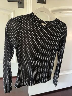 Free People- women's Black Long-Sleeve Crewneck Top with White Floral Dot Print